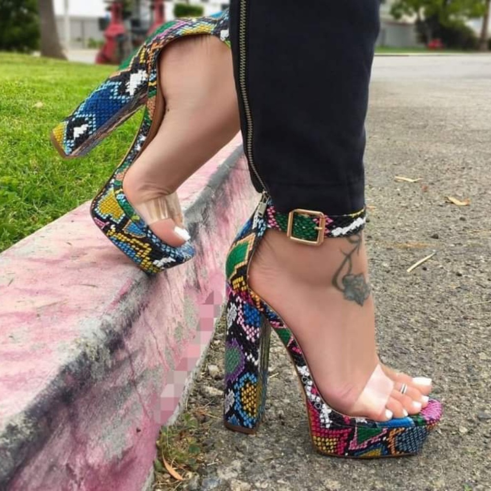 Liliana Multicolor Snakeskin Platforms Hee…
